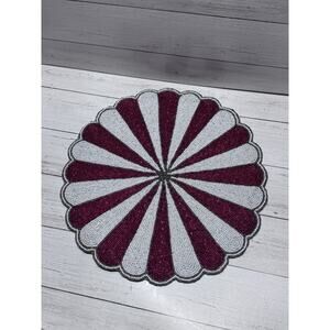Tiramisu Beaded Placemats 15in Christmas Holiday Red/green Candy Stripe (TWO)